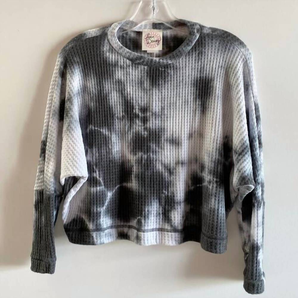 NEW LOVE DAISY girl's tie dye waffle crop top in black,grey